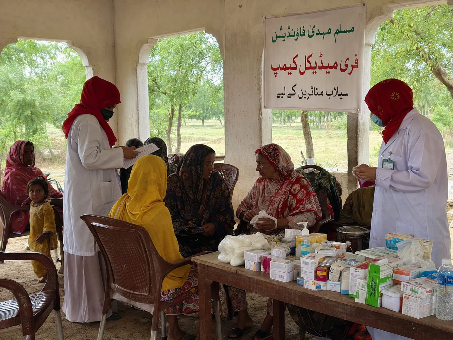 A medical camp serving flood-affected communities.